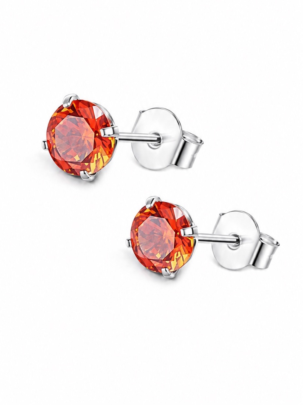 Red Orange CZ Stud Earrings Stainless Steel